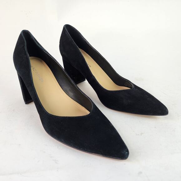 Marc Fisher Caitlin Point Toe Black Heels Size 6.5M Black Suede Pumps - Picture 1 of 8